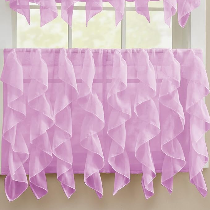 Sweet Home Collection Kitchen Window Tier, Swag, or Valance Curtain Treatment in Stylish and Unique Patterns and Designs for All Home Décor, 24", Sheer Lavender
