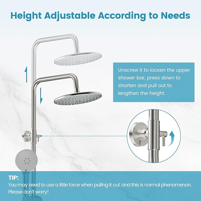 Hurran Shower System with 10 Inch Rain Shower Head and Handheld Sprayer, 3-Function Wall Mounted Bathroom Shower Faucet Set Height Adjustable Holder, Shower Trim Kit Valve Included, Brushed Nickel