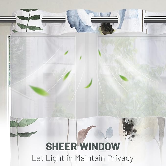 No Hook Floral Shower Curtain with Liner, Navy Blue, 71x74 | Snap in Liner, 3 in 1, Water Repellent, Easy Install, Machine Washable, Hotel Style for Bathroom, Watercolor Pattern