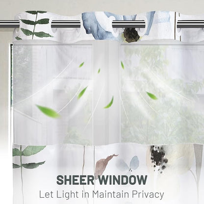 No Hook Floral Shower Curtain with Liner, Navy Blue, 71x74 | Snap in Liner, 3 in 1, Water Repellent, Easy Install, Machine Washable, Hotel Style for Bathroom, Watercolor Pattern