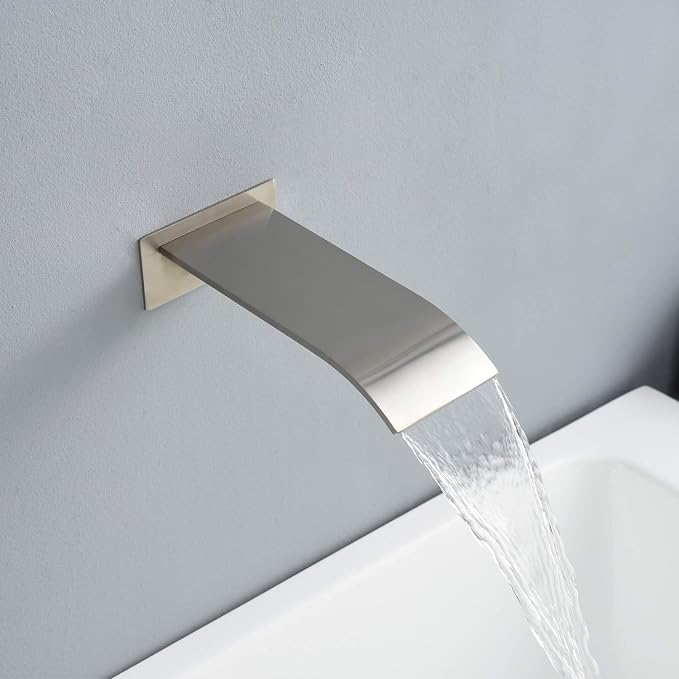 SUMERAIN Tub and Shower Faucet Set Brushed Nickel | Anti-scalding Pressure Balance Valve, 8" Rain Shower Head, Waterfall Tub Spout, With Non-return Check Valves