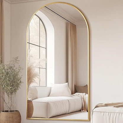 Dewfig Arched Full Length Mirror, 77"x38" Large Floor Mirror, Gold | Aluminum Alloy Frame Oversized Full Body Mirror, HD Shatterproof Tempered Glass, Lean/Stand/Wall for Living Room,Bedroom