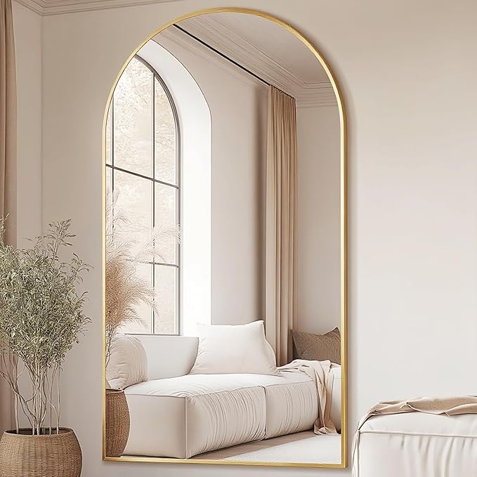 Dewfig Arched Full Length Mirror, 77"x38" Large Floor Mirror, Gold | Aluminum Alloy Frame Oversized Full Body Mirror, HD Shatterproof Tempered Glass, Lean/Stand/Wall for Living Room,Bedroom