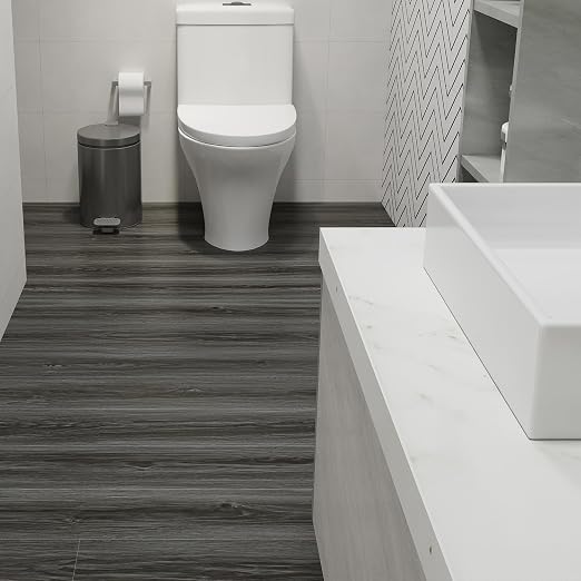 Woodgrain Vinyl Floor Roll, 11.8" x 590", Quick‑Apply Peel & Stick | Cover 49 Sq.ft, Soft wood‑look finish, Long rolls reduce seams, Work on many surfaces, Non‑slip texture, Waterproof, Easy cut