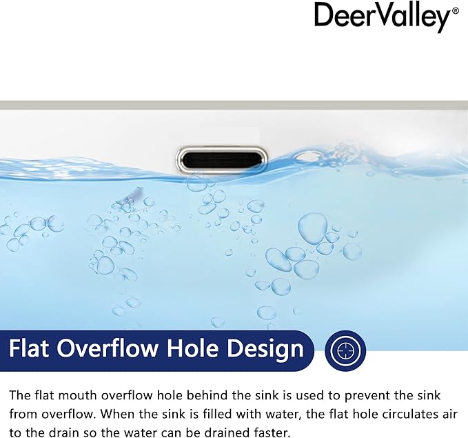 DeerValley 24x16 Inch Rectangular Undermount Bathroom Sink, White Ceramic Under Counter Sink with Flat Overflow, DV-1U0209