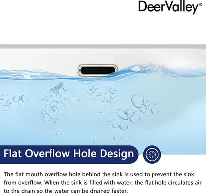 DeerValley 24x16 Inch Rectangular Undermount Bathroom Sink, White Ceramic Under Counter Sink with Flat Overflow, DV-1U0209