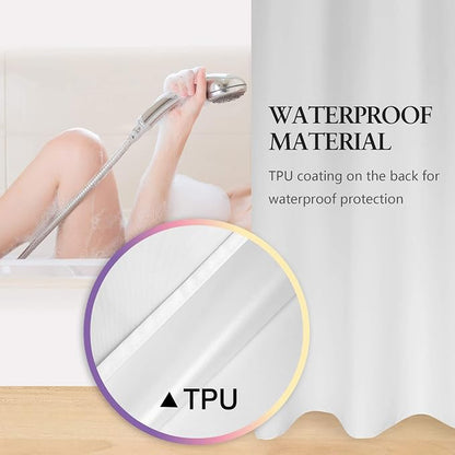 River Dream Extra Long No Hook Shower Curtain TPU Lining, White, 71x86 | No Required Liner, Hotel Fabric Shower Curtain for Bathroom, Bottom Magnets & Waterproof, 71W x 86H(84H)