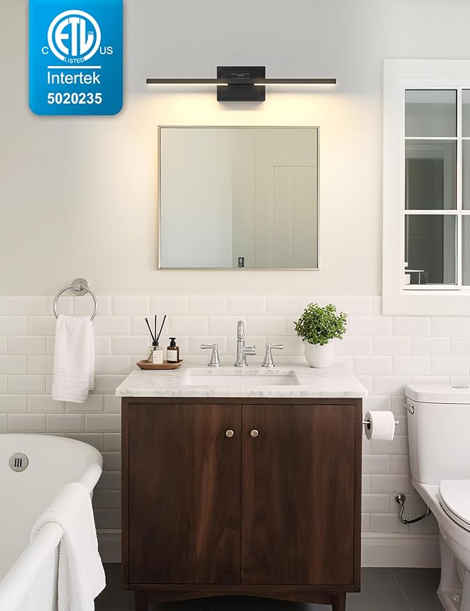 NIORSUN 24 Inch Modern Bathroom Light Fixture, 24W 5CCT Dimmable LED Black Bathroom Vanity Lights Over Mirror, Vanity Lights for Bathrooms Restroom Mirror- ETL Certified
