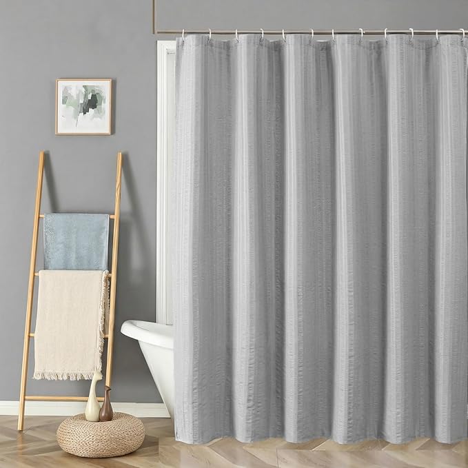 Aiyufeng Moga Light Gray Fabric Shower Curtains for Bathroom - Hotel Spa Polyester Cloth Bath Curtain with 12 Holes, 72x72, Machine Washable, Light Gray