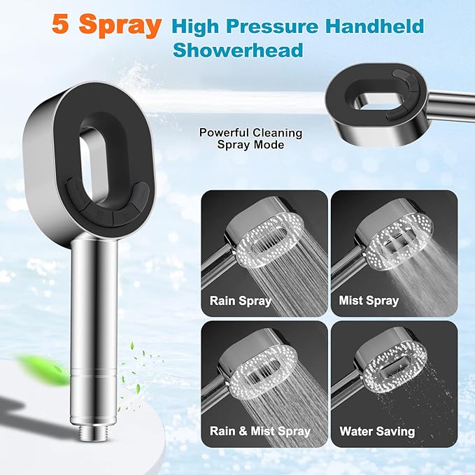 Hibbent Filtered Showerhead with handheld, High Pressure 5 Sprays Shower | Chrome Shower Head, Brass Holder & 71" Metal Hose, Water Softener for Hard Water-Remove Chlorine, Reduces Dry Itchy Skin