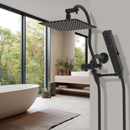 Hibbent All Metal cUPC Certified Shower Head, 10'' High Pressure Rainfall Showerhead Combo, Handheld Shower Wand, 12'' Adjustable Extension Arm, 4-Spray, 71'' Hose, Shower Holder, Oil Rubbed Bronze