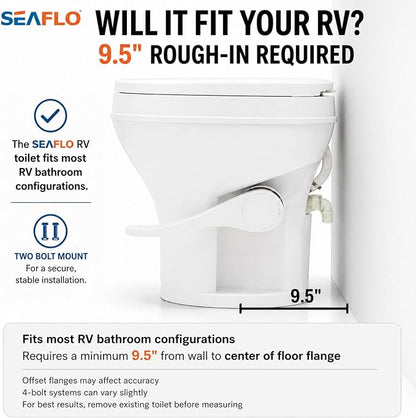 SEAFLO RV Toilet – 18.4" Residential Height, Gravity Flush Foot Pedal, 4-Year Warranty, Fits Most RVs (9.5" Rough-In), Soft Close Seat, 2-Bolt Mount, for Camper Travel Trailer Motorhome SFRTPH-01-01