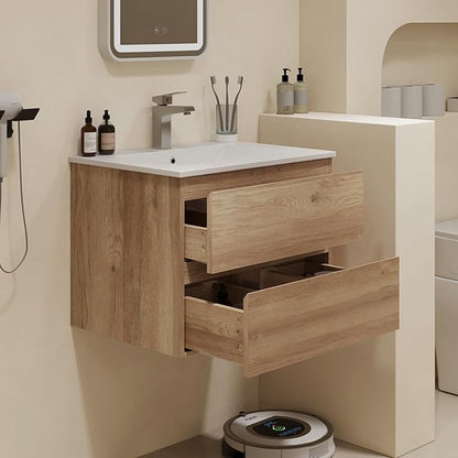 Floating Bathroom Vanity Without Sink Wall Mounted Cabinet with 2 Soft-Close Drawers and Doors, Moisture-Resistant MDF,Large Storage for Small Space(24")