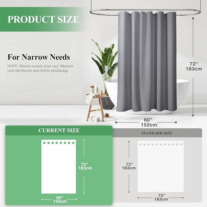 Stall Waffle Shower Curtain 256 GSM Heavy Fabric 60x72 Grey/Gray | 60 Inch Wide, Thick Cloth, Weighted Hem, Water Repellent, Hotel Luxury Polyester Shower Curtain Set for Bathroom 10 Hooks