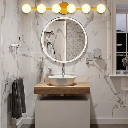 Lightdot 6 Light Bathroom Vanity Light, 38" Modern Gold Vanity Lights with Globe Water/Shatterproof PC Lampshade, Rust-Proof Bathroom Light Fixtures Over Mirror for Kitchen Hallway Cabinet Porch