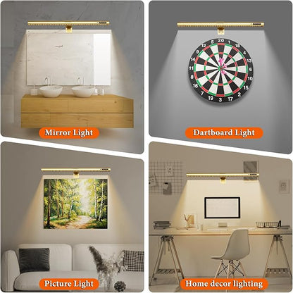 Wireless Picture Light, Battery Operated LED Painting Lights with Remote Control, Dimmable, Timer for Art Frame (Gold-19.7inch)