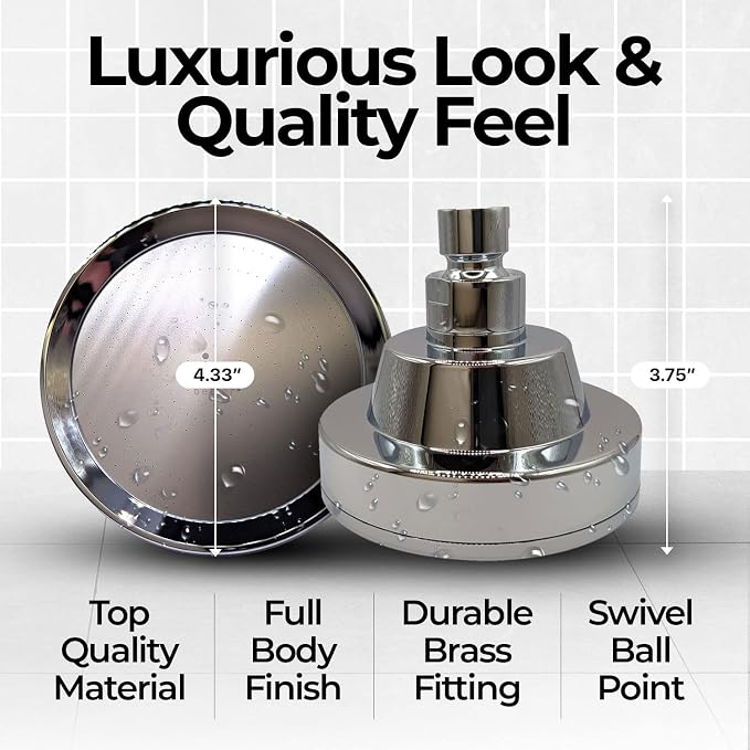 Water Saving High Pressure Bathroom Shower Head - Transform Your Shower Experience with our Luxury Shower Head - Low Carbon Footprint - Environmentally Friendly - Better USA Chrome Shower Head
