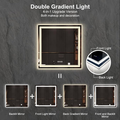 LED Mirror for Bathroom, 36x36 Inch, 3 Colors Dimmable CRI>90 Double Lights, Enhanced Anti-Fog, Hanging Plate Wall Mount Lighted Vanity Mirror