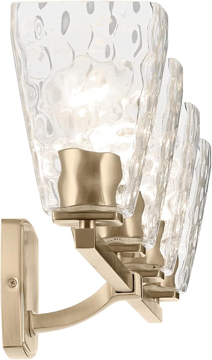 Kichler Marant 33.25" 4-Light Vanity Light with Clear Water Glass in Champagne Bronze, for Bathroom, Powder Room, Over a Mirror, (33.25" W x 9.5" H), 55217CPZWTR