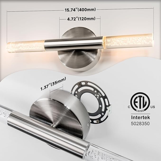 LED Bathroom Vanity Lights,16 inch Bathroom Light Fixtures Over Mirror,3000K Natural Warm Light, ETL＆UL Listed, Modern Wall Sconce for Bedroom,Living Room,Hallway,Brushed Nickel
