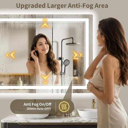 40"x60" LED Bathroom Mirror with Lights, Backlit + Front Lit, Anti-Fog, Lighted Bathroom Mirror for Wall, HD Shatterproof Tempered Glass, Dimmable, Memory Function (Horizontal/Vertical)
