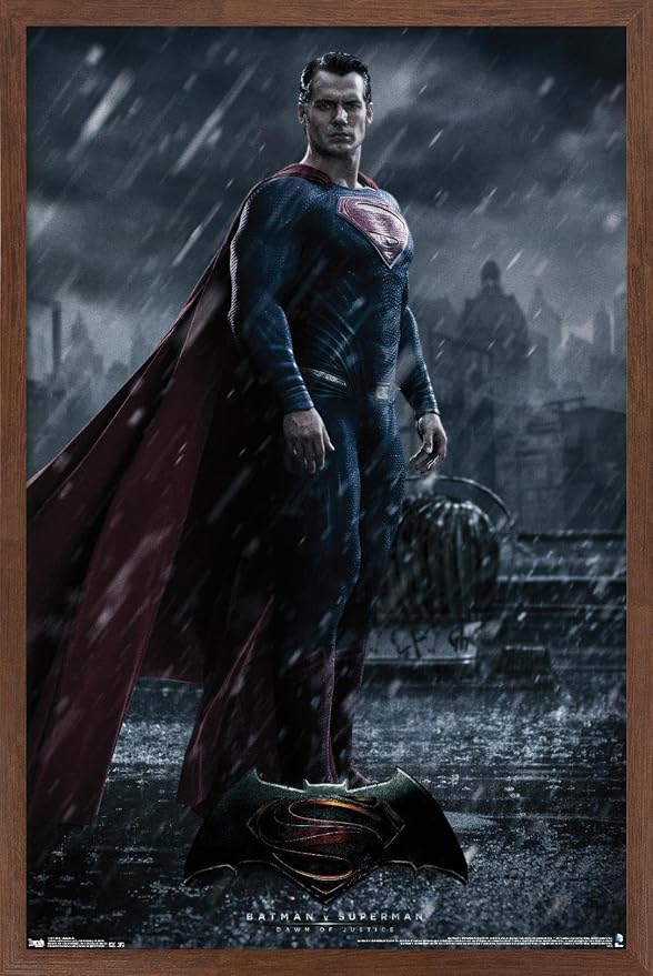 Trends International DC Comics Movie - Batman v Superman - Superman Wall Poster, 14.72" x 22.37", Mahogany Framed Version