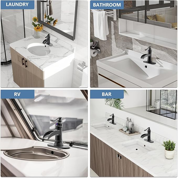 Black Bathroom Faucet Matte Waterfall Sink Farmhouse Vanity Single Hole Faucets One Handle Basin Antique centerset with Pop Up Drain Stopper Mixer Tap Overflow Supply Line by Homevacious