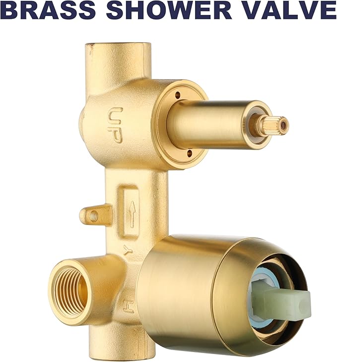 Shower System, All Metal Gold Shower Faucet Set, Brushed Gold | 8" Rainfall Shower Head and Handheld Spray Combo, Round Shower Head and Handle Set with Valve and Trim Kit