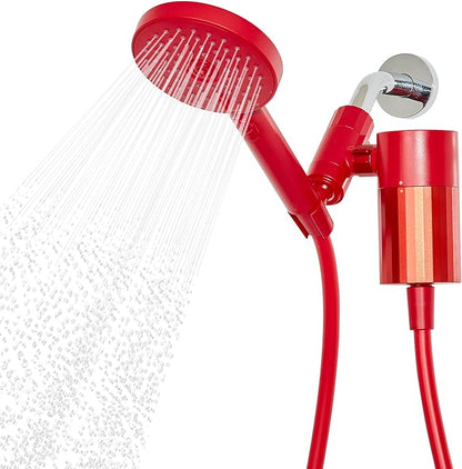 Sproos - Handheld Showerhead, High Performance Filtration System for Healthier Hair and Skin, Extra Long 70 Inch Hose, 3 Customized Spray Functions, 6 Colors (Red, Shower Filter Set)