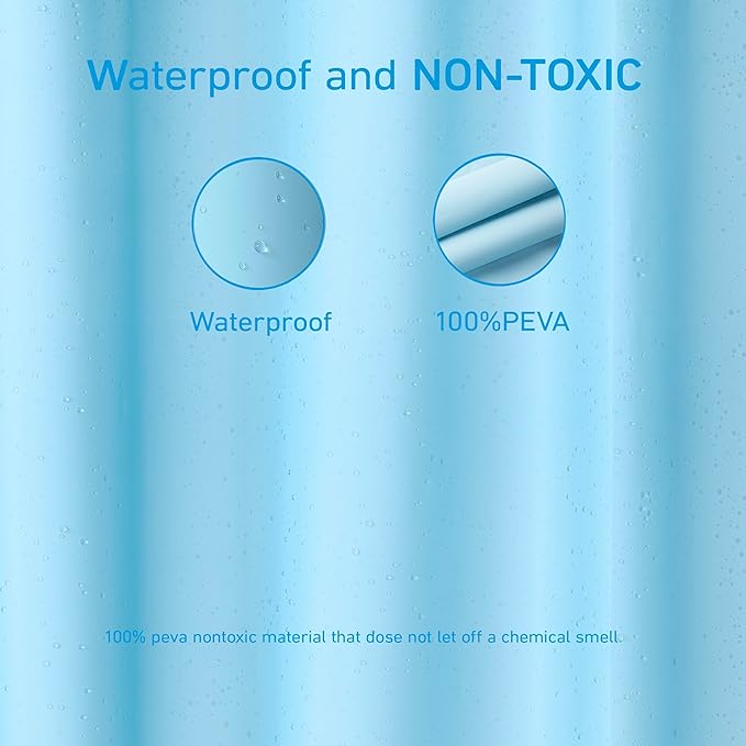 EHZNZIE Shower Curtain Liner Light Weight PEVA, Shower Liner 72x72 Inches, Waterproof, No Chemical Smell with 12 Rust Proof Metal Grommets for Bathroom Shower Curtain, Light Blue