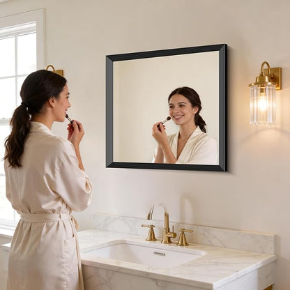 Black Bathroom Mirror 30 x 30 Inch Rectangle Wave Beveled Frame for Wall Bathroom Vanity Mirror for Over Sink, Tempered Glass,for Entryway Hangs, Bathroom Living Room Horizontal or Vertical