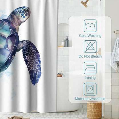 Funny Sea Turtle Shower Curtains Ocean Animal Cartoon Kids Theme Cloth Fabric Bathroom Decor Sets with Hooks Waterproof Washable 36W x 72H inches Teal Purple