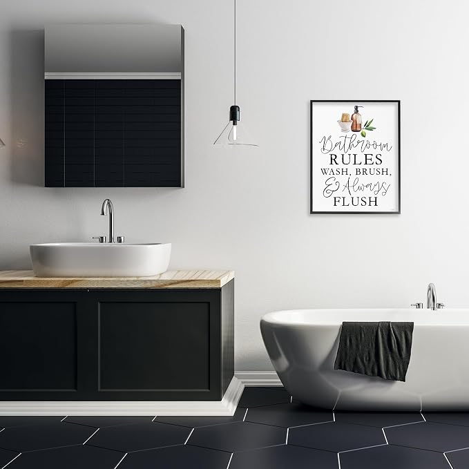 'Wash Brush & Always Flush'| Framed Giclee Art | Stupell Industries | Black, 16 x 20 Inches, Easy to Hang and Sturdy, Made in USA, by Lux + Me Designs