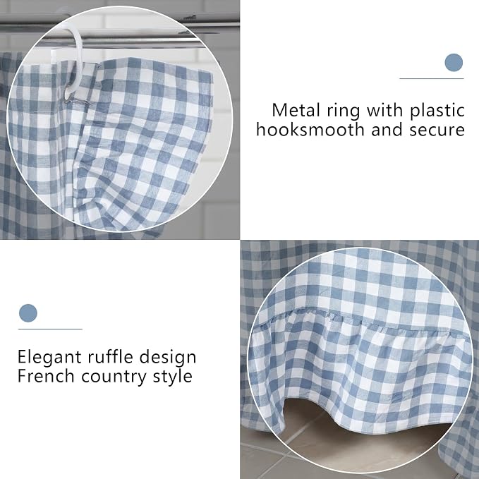 HunnmingRe Ruffled Gingham Shower Curtain Dusty Blue | 72'' x 72'' Vintage Farmhouse Curtain, Cotton Cottage Core Rural Checkered Plaid Decor, Fall Shower Curtain for Bathroom