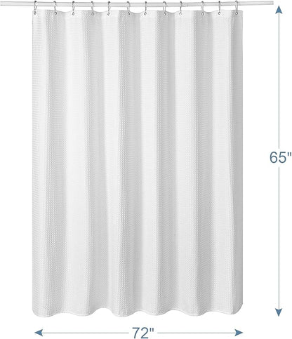 AmazerBath Short Shower Curtain 72x65 Inches, White Shower Curtain Waffle Textured, Heavy Duty 240GSM, Fabric Shower Curtain, Hotel Quality Bathroom Shower Curtains, Thick and Heavy