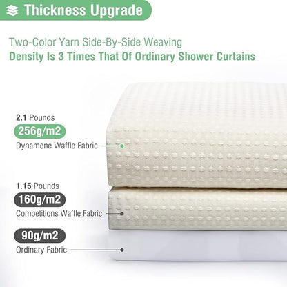 Extra Long Waffle Shower Curtain 256 GSM Fabric 72x84 Cream/Ivory | 84 Inch Long, Thick Cloth, Weighted Hem, Water Repellent, Tall Hotel Luxury Polyester Shower Curtains for Bathroom 12 Hooks
