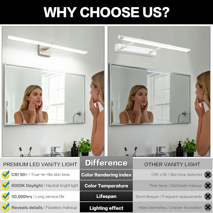 30 Inch Modern Vanity Light for Bathroom Brushed Nickel Over Cabinet Arm Extra Wide LED Bar 5CCT Selectable CRI85+ ETL