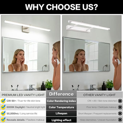 30 Inch Modern Vanity Light for Bathroom Brushed Nickel Over Cabinet Arm Extra Wide LED Bar 5CCT Selectable CRI85+ ETL