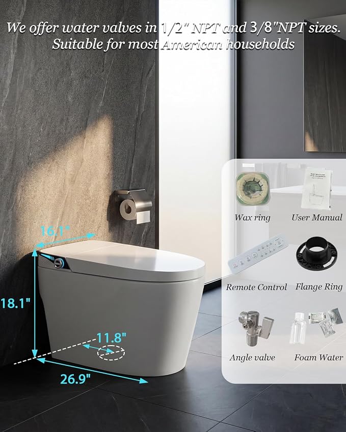TOTTE Premium Smart Toilet with Bidet Built-in, 1000g MaP Flush Score, Foam Shield, ADA Comfort Height Heated Seat, Automatic Lid, Warm Air Dryer & Instant Warm Water, Tankless Toilet