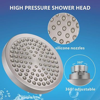 High Pressure Rain Shower Head, High Flow Pressure Boosting Adjustable Rainfall Showerhead, Awesome Shower Experience Even At Low Water Flow, Brushed Nickel