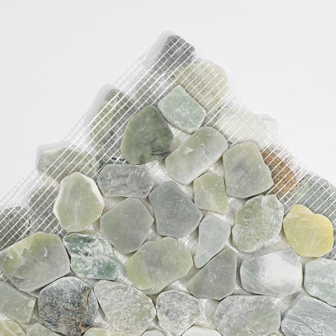 Green Pebble Tile for Shower Floor, 12"X12" Stone Backsplash Tiles | Slip-resistant Pebble for Bathroom, Kitchen, Shower Floors, Walls & Outdoor Areas, Mesh-Backed Easy to Install, 5 SqFt