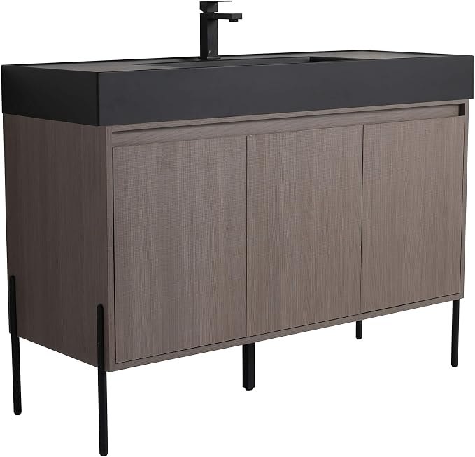 Crownpoint 48 Inch Bathroom Vanity with Sink, Black Sink, Gray Oak Finish, Full Assembly Required, Elegant Bathroom Vanities for Modern Homes