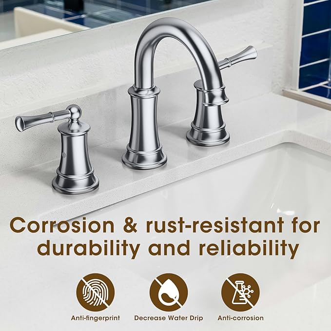 Chrome Bathroom Faucet, 8 Inch Bathroom Sink Faucet with Pop-up Drain Assembly, Widespread Bathroom Faucet with cUPC Supply Lines for Vanity, Lavatory RV Farmhouse Sink(L2304-CP)