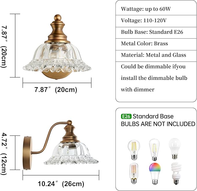 Vintage Wall Sconces Brass Wall Sconces 1 Light Wall Lights for Living Room