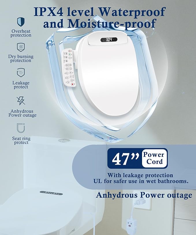 Electric Bidet Toilet Seat Elongated with Heated Seat, Warm Air Dryer, Endless Warm Water, Oscillating and Pulsating Spray Wash, Stainless Steel Self-Clean Nozzle (Bidet Toilet Seat Elongated 2)