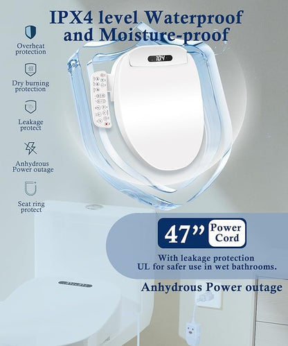 Electric Bidet Toilet Seat Elongated with Heated Seat, Warm Air Dryer, Endless Warm Water, Oscillating and Pulsating Spray Wash, Stainless Steel Self-Clean Nozzle (Bidet Toilet Seat Elongated 2)