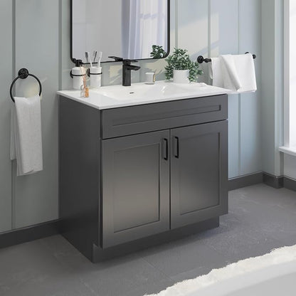 36" Grey Shaker Bathroom Vanity Base – Ready-to-Assemble Bathroom Sink Cabinet, Freestanding Vanity Base Only, RTA Bathroom Cabinet, No Top or Sink