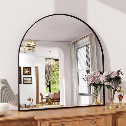 XRAMFY Arched Bathroom Mirror 32" x 34" for Bathroom Vanity Mirror or Wall Decor Black Arch Mirror Aluminum Alloy Frame Wall Mounted Mirror for Living Room Bedroom Entryway