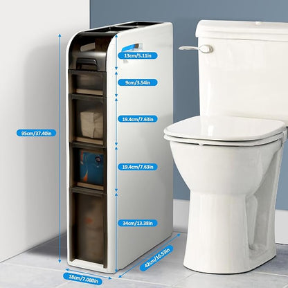 4-Tier Bathroom Floor Cabinet, Narrow Bathroom Storage Cabinet, Mobile and No Installation Required, Perfect for Small Space Laundry Rooms, Toilet Areas, and Living Room Gaps