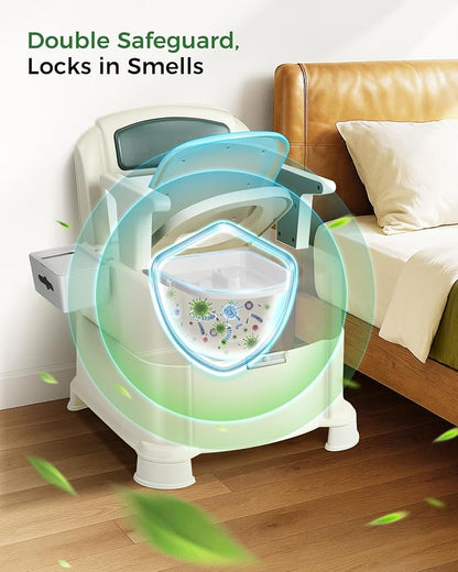 Bedside Commode, 500lbs Heavy Duty & Upgraded Commode Toilet Potty Chair, Portable Camping Toilet, Detachable Armrests, Automatic LED Light, 2-Level Height, 3 Rolls of Commode Liners 【Green】